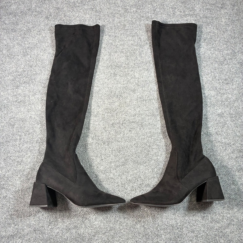 Steve Madden Shari OTK Boots Womens 9 Black Faux Suede Pointed Toe Block Heel